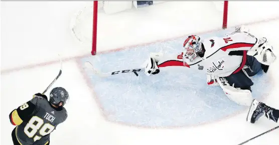  ?? JOHN LOCHER/THE ASSOCIATED PRESS ?? Braden Holtby’s “save of his lifetime” on Alex Tuch in Game 2 of the Stanley Cup final is one many thrilling moments so far in the Caps-Knights series.