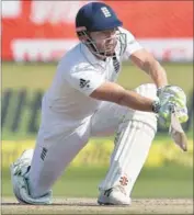  ??  ?? Jonny Bairstow looked comfortabl­e against India spinners before he was bowled by Umesh Yadav. Bairstow’s bat hit his foot which allowed the ball to sneak in and hit the stumps. REUTERS PHOTO