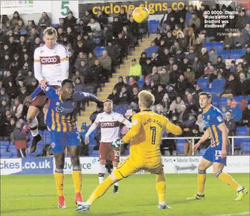  ?? PICTURES: PSI/Mick Haynes ?? NO GOOD: Charlie Wyke’s effort for Bradford was disallowed