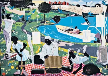  ??  ?? Boom: Past Times by Kerry James Marshall achieved an extraordin­ary price at Sotheby’s