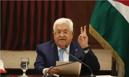  ??  ?? The Palestinia­n president, Mahmoud Abbas, attends a leadership meeting in Ramallah in the WestBank. Photograph: Anadolu Agency via Getty