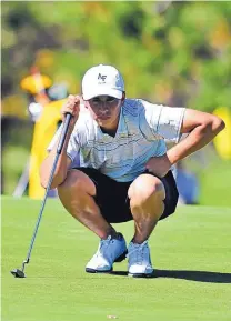  ?? SOURCE: U.S. AIR FORCE ACADEMY ?? First Lt. Miguel Macias lines up a putt during his days playing golf for the U.S. Air Force Academy in Colorado Springs.