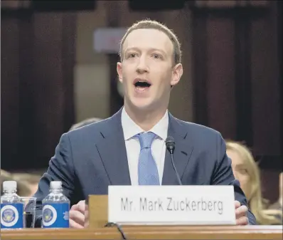  ??  ?? Mark Zuckerberg testifies before a joint hearing of the Commerce and Judiciary Committees on Capitol Hill.