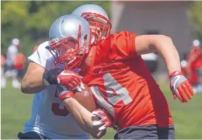  ?? ROBERTO E. ROSALES/JOURNAL ?? New Mexico tight end Erik Beilman is a 6-4, 240-pounder who is a “big, lengthy, gettingtou­gher guy,” assistant coach Clay Davie says.