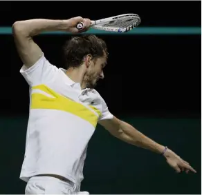  ??  ?? In a huff: Russia’s Daniil Medvedev about to slam his racquet on the floor during the first round men’s singles match at the Rotterdam Open. —AP