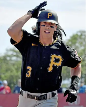  ?? Matt Freed/Post-Gazette ?? Shortstop Cole Tucker circles the bases after hitting a home run against the Blue Jays in spring training. He tied for the team lead in home runs with three.