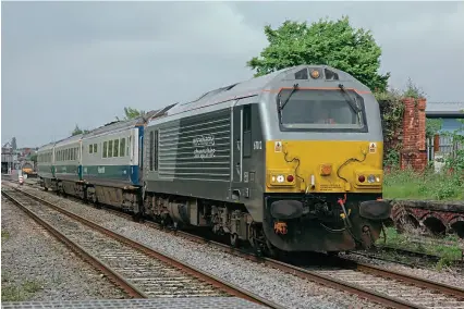  ?? ?? Open access operator WSMR could return to once again connect Wrexham with London, only this time using Class 221 or 222 DMUs and use Euston rather than Marylebone. A month after WSMR’s original launch, No. 67012 is seen shunting at Wrexham on May 30, 2008 with a typical formation of just three Mk.3 coaches.