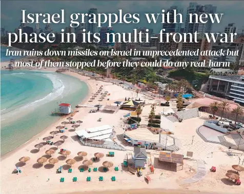  ?? AFP ?? Above: Empty beaches in the Israeli coastal city of Netanya yesterday after Iran launched its first-ever direct attack on Israeli territory.