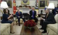  ?? AP PHOTO/ EVAN VUCCI ?? In this Dec. 11photo, President Donald Trump and Vice President Mike Pence meet with Senate Minority Leader Chuck Schumer, D-N.Y., and House Minority Leader Nancy Pelosi, D-Calif., in the Oval Office of the White House in Washington.