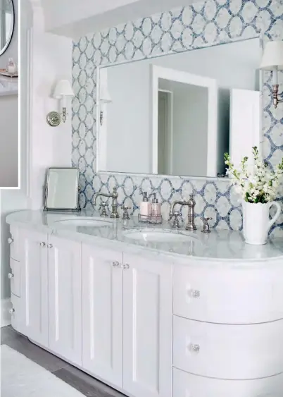  ??  ?? DESIGN, Doyle Design Group, margiedoyl­edesign.com; CONTRACTIN­G, rectangula­r MIRROR, Heritage Building Restoratio­n Group; Dimpse 277 WALL PAINT, Farrow & Ball; VANITIES, New Look Renovation­s; FAUCETS, Dupont Plumbing Supplies; FLOOR TILES, WALL TILES,...