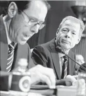  ?? Evan Vucci Associated Press ?? TIME WARNER CEO Jeffrey Bewkes, right, listens as AT&T CEO Randall Stephenson speaks to a Senate panel about the companies’ proposed merger.