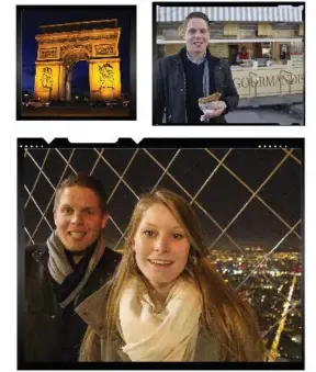  ?? TARA DESCHAMPS PHOTOS/TORONTO STAR ?? Jordan and Elizabeth’s whirlwind trip to the French capital included stops at the Eiffel Tower, the Arc de Triomphe and, of course, time to savour the city’s traditiona­l cuisine.