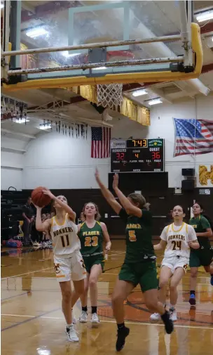  ?? Courtesy of Chris Pedigo ?? Yuba City High’s Lauren Nelson goes up against Placer in a game last season at home.