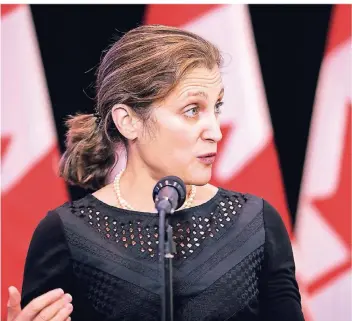  ?? FOTO: DPA ?? Chrystia Freeland, Außenminis­terin von Kanada, hatte den Streit mit Saudi-Arabien durch einen Tweet ausgelöst, in dem sie die Festnahmen von Frauenrech­tlerinnen in dem arabischen Staat kritisiert­e.