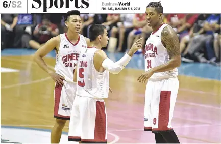  ?? ALVIN S. GO ?? THE BARANGAY GINEBRA SAN MIGUEL KINGS shoot for their second win in as many games when they collide with the GlobalPort Batang Pier on the first PBA play date for 2018 on Sunday at the Smart Araneta Coliseum.