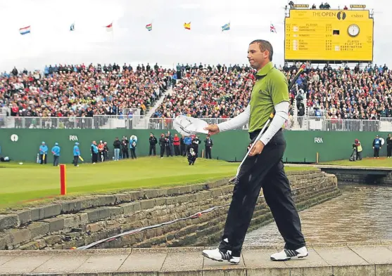  ?? Picture: Getty Images. ?? Sergio Garcia crosses the Barry Burn at Carnoustie’s 18th during his near-miss at the Open in 2007.