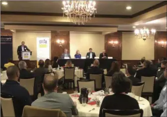  ?? NICHOLAS BUONANNO — MEDIANEWS GROUP ?? Four local legislator­s participat­e in a panel discussion hosted by the Rensselaer County Regional Chamber of Commerce.