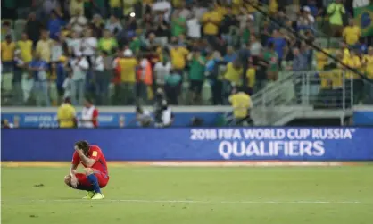  ??  ?? A late equaliser from Peru pushed Chile into sixth, and out of World Cup qualifying contention. Photograph: Sebastiao Moreira/ EPA