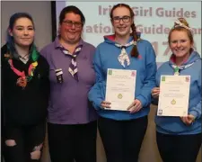  ??  ?? Boyne Valley Guide Leaders Holly McKeown and Ruth Heeney, award recipients Laura Black and Charlotte O’Neill