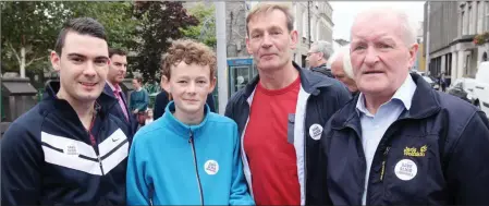  ??  ?? Blaine Gaffney, Nils and John Kavanagh with Tony McLoughlin TD at the protest organised by IMPACT outside Sligo Library last Saturdayaf­ternoon. Pics: Carl Brennan.