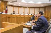  ??  ?? CPS Commission­er Hank Whitman speaks during the hearing Tuesday. He said although Texas is not seeing problems with opioids as severe as in other places, “opioid abuse can spread further into Texas from other states.”