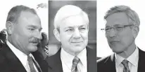  ?? Associated Press ?? This file photo combinatio­n shows former Penn State Vice President Gary Schultz, left, former Penn State athletic director Tim Curley, right, and former Penn State President Graham Spanier, center, in Harrisburg, Pa. Schultz, Curley and Spanier were...