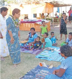  ?? Photo: DEPTFO News ?? Minister for Women, Children and Poverty Alleviatio­n Mereseini Vuniwaqa at Nacula Village during the Yasawa tour.