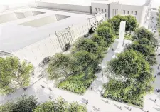  ?? Courtesy illustrati­on / Reed Hilderbran­d ?? The first phase of the long-term Alamo Plaza project will relocate the 1930s Cenotaph during 2020.