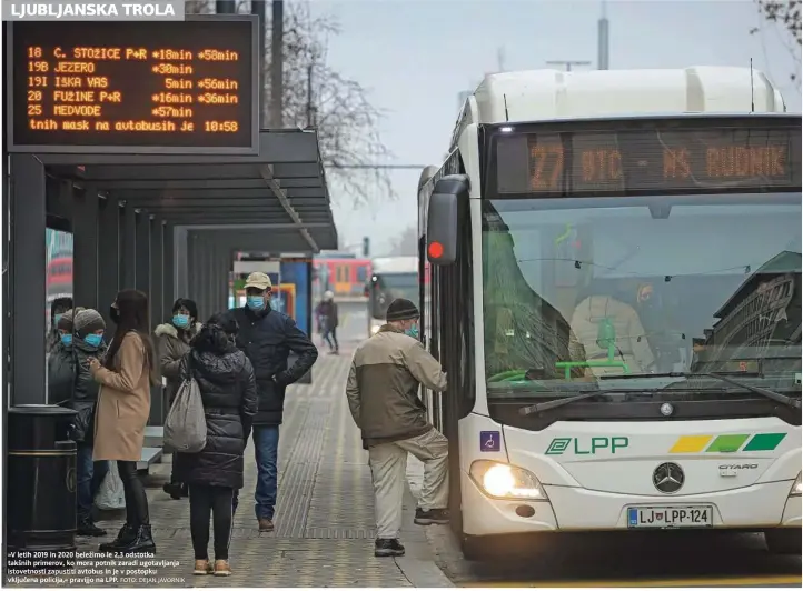  ?? FOTO: DEJAN JAVORNIK ?? »V letih 2019 in 2020 beležimo le 2,3 odstotka takšnih primerov, ko mora potnik zaradi ugotavljan­ja istovetnos­ti zapustiti avtobus in je v postopku vključena policija,« pravijjo na LPP.