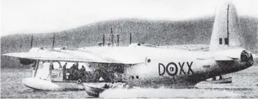  ?? PHOTO: ODT FILES ?? Aviation history . . . A RNZAF Sunderland flying boat lands near Port Chalmers in September, 1957.