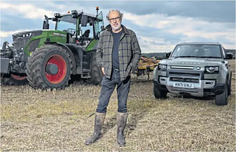  ?? ?? Farming folk: former motoring journalist Harry Metcalfe, above and right with his collection of classic cars, is a friend and distant neighbour of Clarkson, left