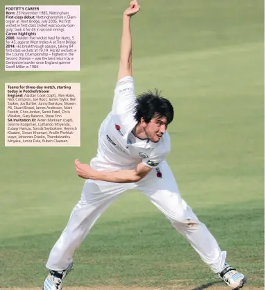  ?? BACKPAGEPI­X ?? 25 November 1985, Nottingham
Nottingham­shire v Glamorgan at Trent Bridge, July 2005. His first wicket in first-class cricket was Sourav Ganguly; took 4 for 45 in second innings
Maiden five-wicket haul for Notts, 5 for 45, against West Indies A at...