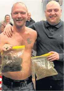  ??  ?? Pictured is Terry Percival (left) and Billy Wardhaugh (right) after they had their hair shaved off. (Photo courtesy of Laura Brookes.)