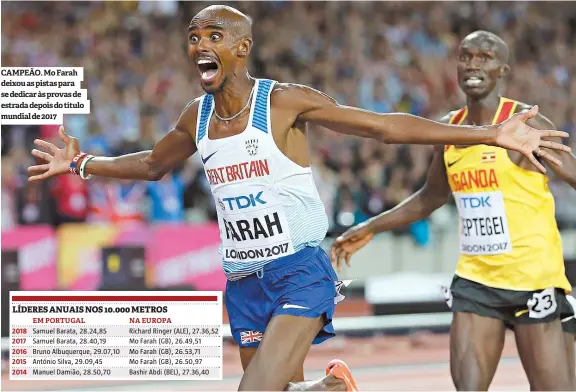  ??  ?? CAMPEÃO. Mo Farah deixou as pistas para se dedicar às provas de estrada depois do título mundial de 2017