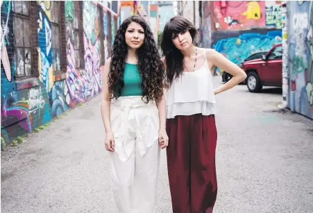  ??  ?? Toronto-based sisters Nadia Valerie King, left, and Lex Valentine make up the pop group Lolaa. They sing in Spanish not as a commercial move, they say, but for artistic and cultural reasons.