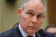  ?? Associated Press ?? ■ Environmen­tal Protection Agency Administra­tor Scott Pruitt listens to questions April 26 as he testifies before the House Energy and Commerce subcommitt­ee hearing on Capitol Hill. House Democrats are asking the Justice Department to investigat­e...