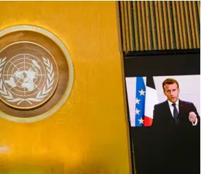  ?? AFP ?? Las declaracio­nes las dio el mandatario francés, Emmanuel Macron, ante la Asamblea General de la ONU, este martes.