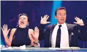  ??  ?? Empty seat: Bruno Tonioli, left, with head judge Shirley Ballas; right, with Len Goodman and co-stars in the American version of the show and, below, a picture he tweeted from the musical Hamilton in New York on Thursday night