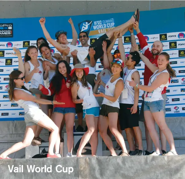  ??  ?? Above: Team Canada, back row left to right: Eva Thompson, Julien Bourassa-Moreau, Elise Sethna, Seb Lauzure (held), Malek Taleb, Jesse Talpin, Sean Mccoll, Eric St-Onge; front row left to right: Allison Vest, Bronwen Karnis, Em Pellerin, Alannah Yip,...