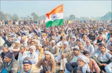  ?? PTI ?? Farmers during 'kisan mahapancha­yat' against the new farm laws in Haryana’s Jind district on Wednesday.