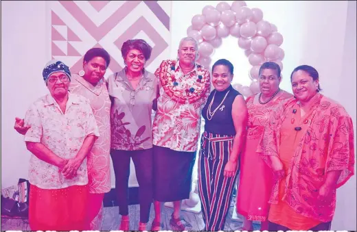  ?? Picture: JOHN KAMEA ?? Fiji Cancer Society president Makrava Wilson, centre, with breast cancer survivors during the launch of Pinktober 2019 at the Tanoa Plaza, Suva.