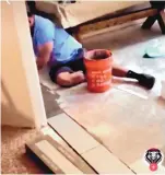  ?? SCREENSHOT FROM TIK TOK VIDEO ?? A video posted by a University of New Mexico police officer features a man laying tile with a “South Park” voice-over saying “scanning for Mexicans.”