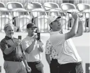  ?? Gregory Shamus / Getty Images ?? Masters champion and No. 1-ranked Scottie Scheffler tees off during the Byron Nelson pro-am.