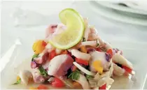  ??  ?? Ceviche is a cold dish with fish and shellfish that have only been prepared with lemon juice.