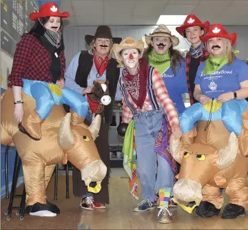  ?? SCOTT ANDERSON/SOUTHWEST BOOSTER ?? The prize for the best dressed team during the Rodeo Bowl themed Ability Bowl went to the Guardian Gutter Gang representi­ng Guardian Radiology. Pictured are (L to R): Jenna Watkins, Lynda Lemay, Courtney Penner, Melanie Pettigrew, Amanda Stewart and Genelle Lennie.