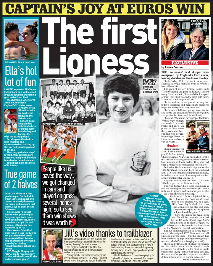  ?? ?? ROARSOME: Lionesses then and now
PLAYING HEYDAY Defender Sheila in her England shirt
FORMER
Lioness Rachel Yankey has teamed up with Greene
King IPA to give away
£1million to grassroots sports clubs. It follows Women in Sport research revealing that only one in five women plays grassroots sports compared to nearly half of men.
PRIDE: Sheila with Chloe
THUMBS UP: Sheila