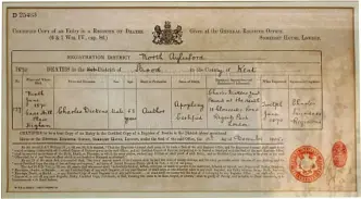  ??  ?? Charles Dickens’s death certificat­e is on display at the Birthplace Museum, Portsmouth