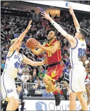  ?? ETHAN MILLER / GETTY IMAGES ?? Jordan McLaughlin and the USC Trojans squeezed into the First Four after a 76-74 loss to UCLA in the Pac-12 Tournament quarterfin­als.