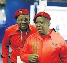  ?? Picture: JAMES OATWAY ?? BEATEN BUT UNBOWED: EFF Gauteng premier candidate Dali Mpofu, left, with Julius Malema, who hinted at the ANC ‘rigging’ results in Gauteng