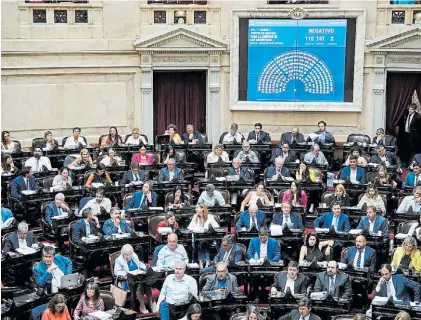  ?? ?? En sus bancas. La Cámara de Diputados, durante la sesión por la fracasada Ley Ómnibus.